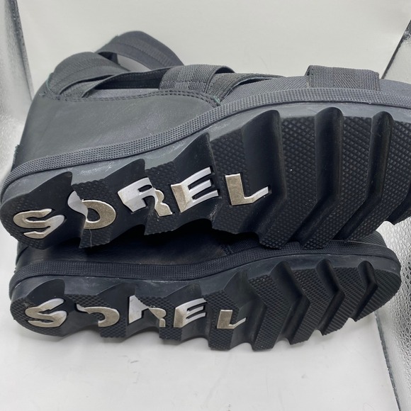Sorel Joanie Black Elastic Wedge Sandals‎ Women\'s Size 8 Zipper Strappy Ankle